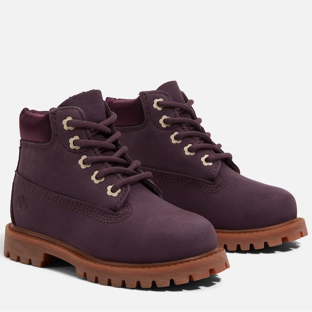 Timberland Kids Plum Nubuck Leather Lace-Up Waterproof Boots 6 Suede Hiking